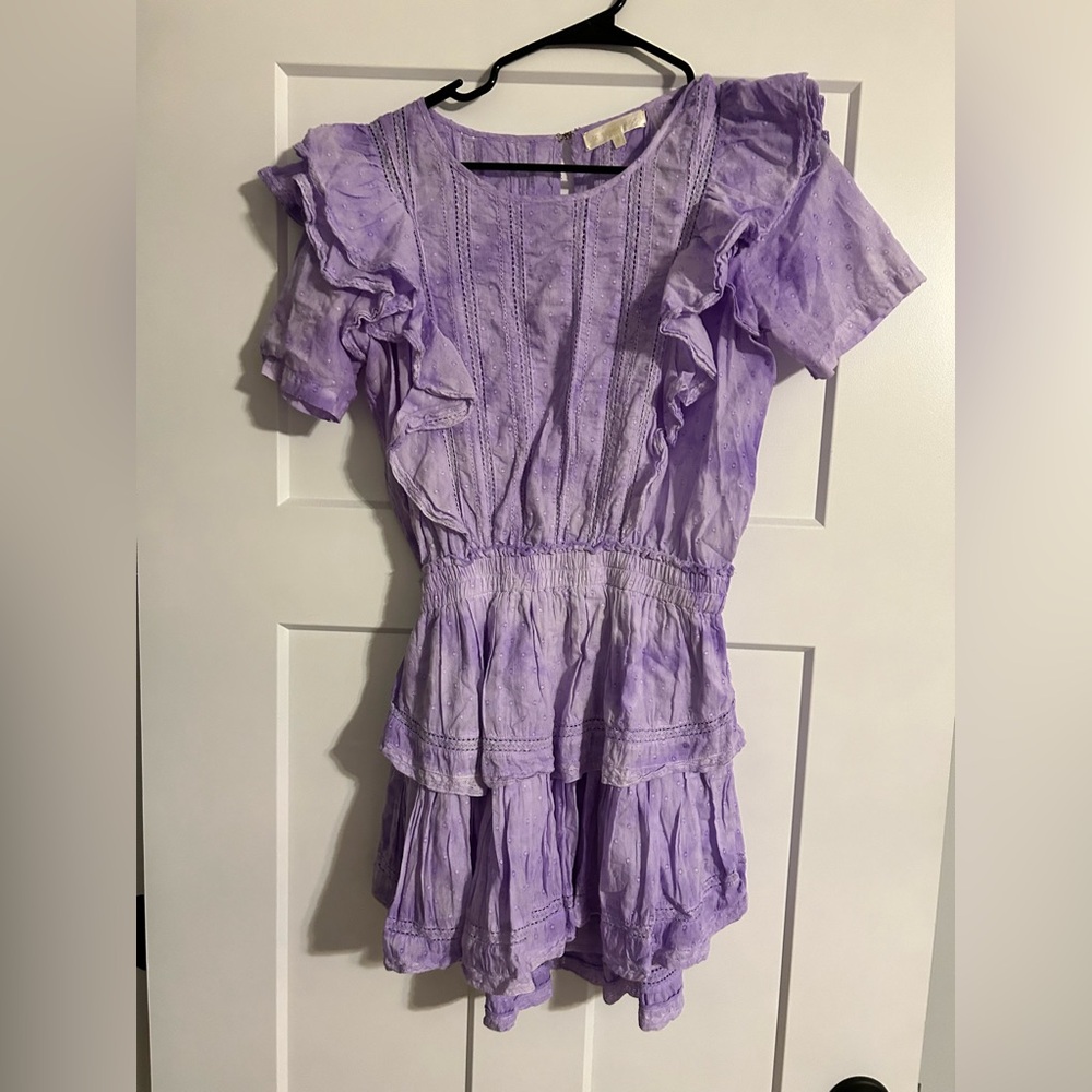 LoveShackFancy purple ruffle mini dress